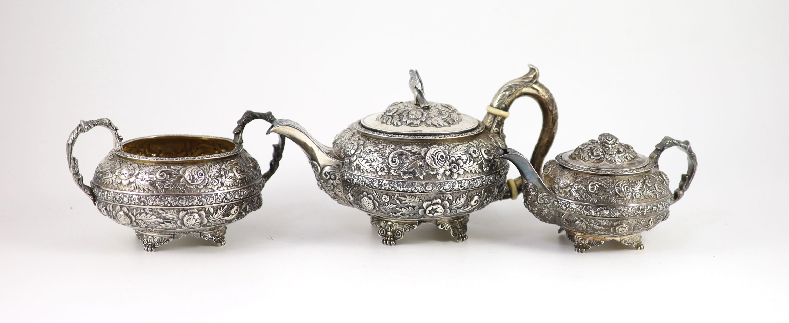A late George III provincial silver three piece tea set by James Barber & William Whitwell